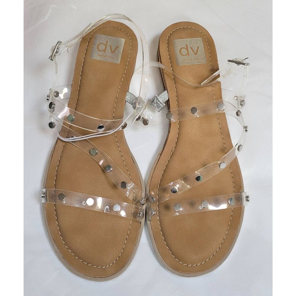 DV By Dolce Vita Clear Silver Studded Buckle Sandals 1" Espadrille Sz 9 New